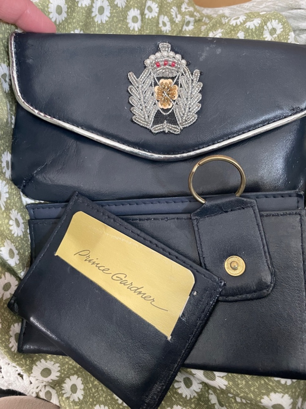 Prince Gardner Navy Faux Leather Wallet Set with Embellished Crest New Old Stock